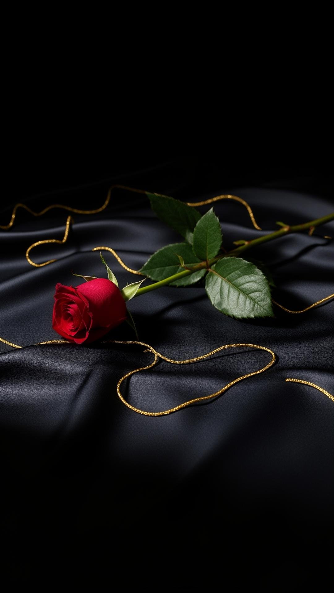 Single rose on black silk