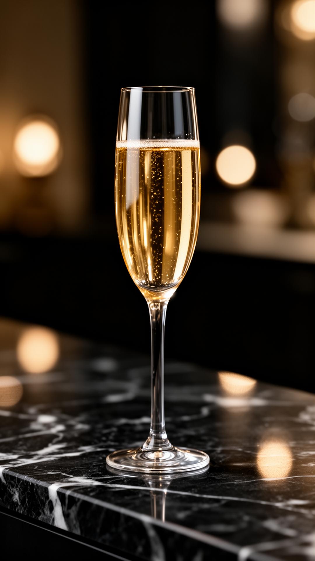 Champagne flute on black marble