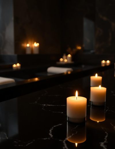 Candles on black marble
